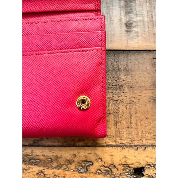 PRADA Pink Saffiano Leather Continental Bow Wallet With Authenticity Card - Picture 9 of 15